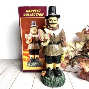 World Bazaars Harvest Collection Pilgrim Man Figurine Turkey Corn Thanksgiving